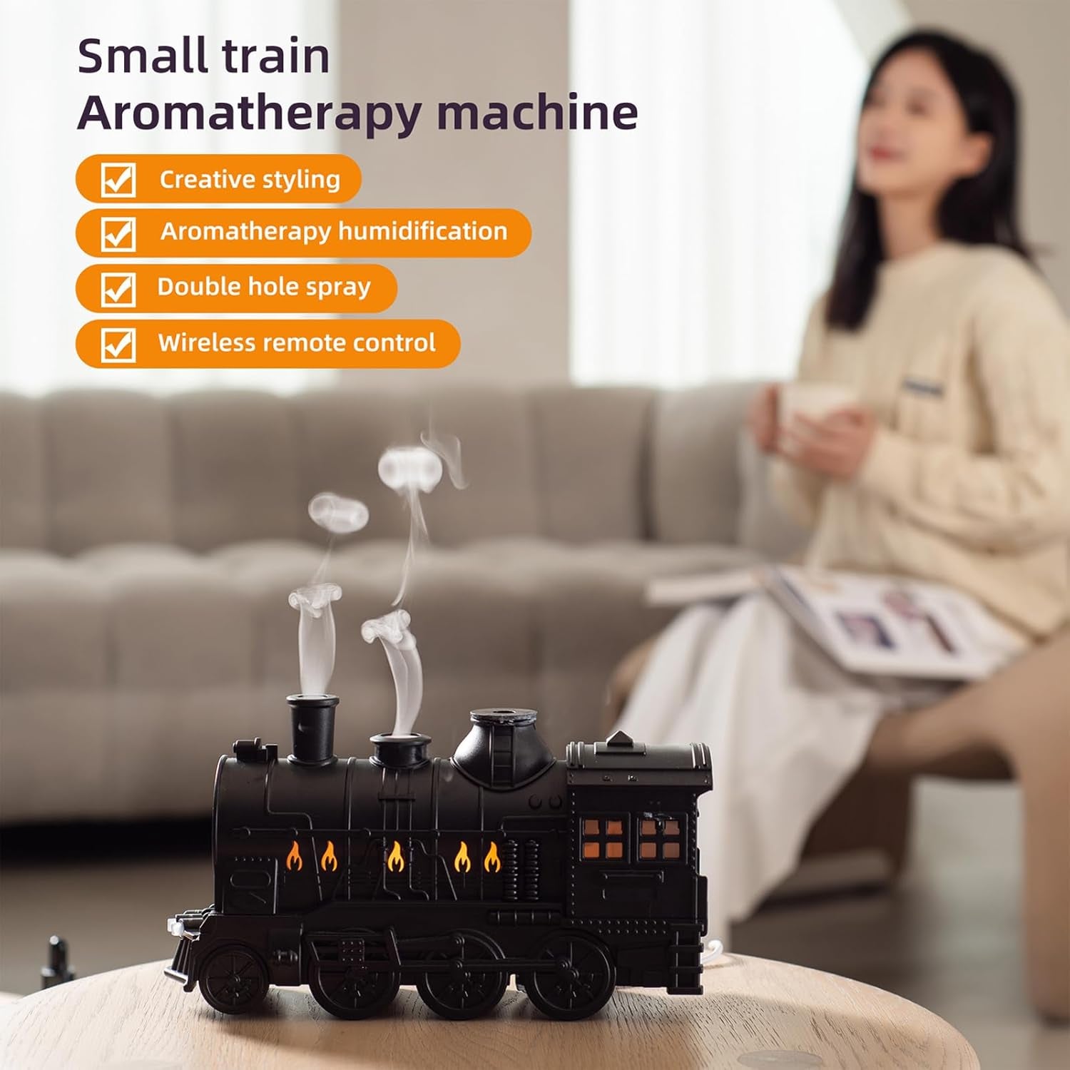 Train Diffuser 300ml, Aromatherapy Diffuser Cool Mist Ultrasonic Aroma Train Diffuser with Remote Control 2 Light 2 Mist Mode Auto Shut-Off for Bedroom Office Hotel