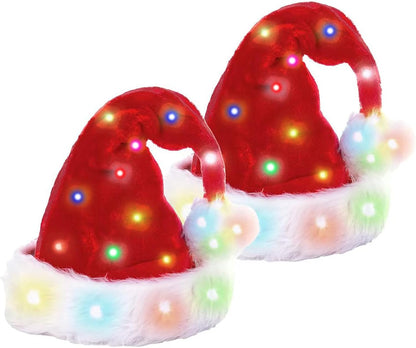 Plush Santa Hat - Light Up, Christmas Hats for Kids & Adults, Santa Hats Set for Adult