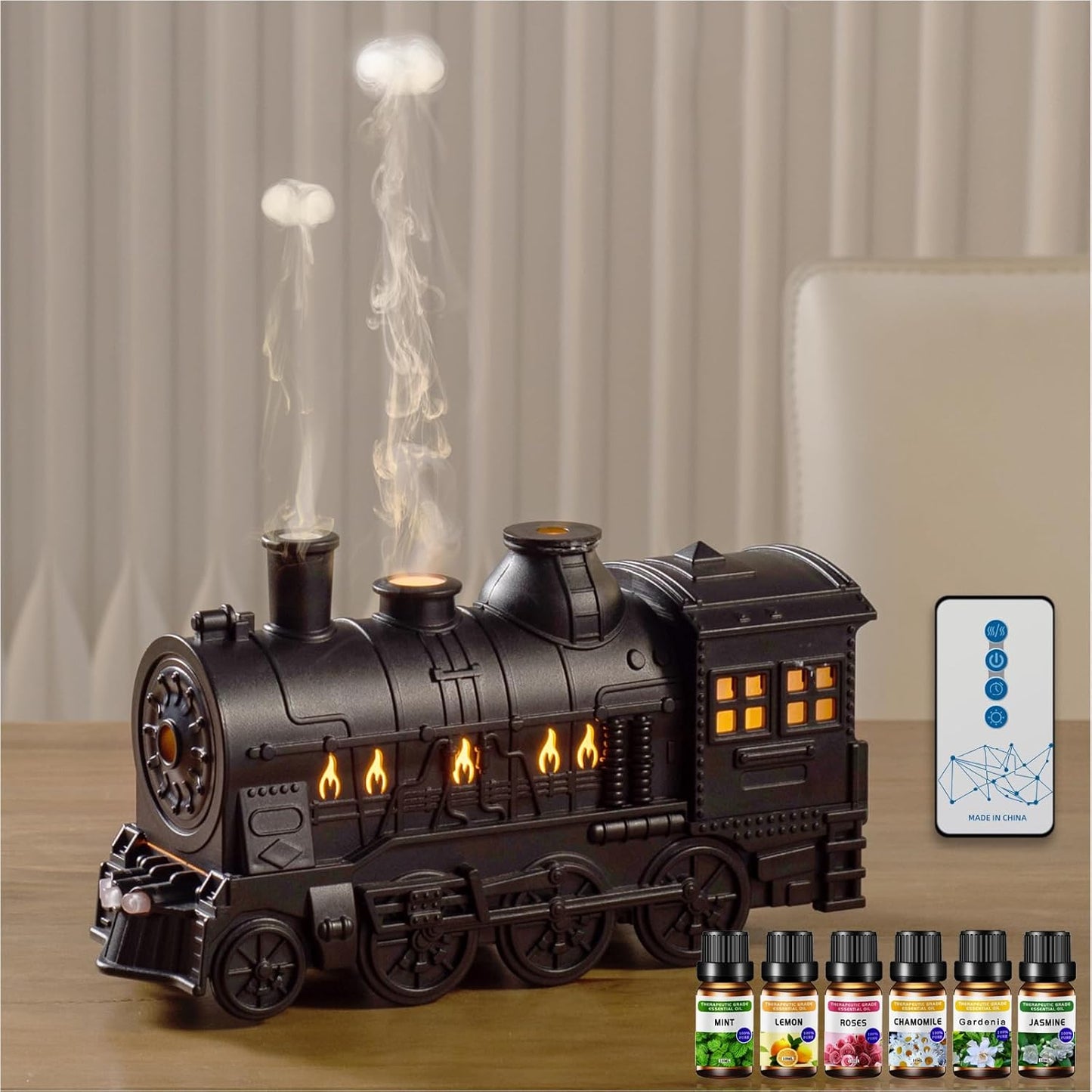 Train Diffuser 300ml, Aromatherapy Diffuser Cool Mist Ultrasonic Aroma Train Diffuser with Remote Control 2 Light 2 Mist Mode Auto Shut-Off for Bedroom Office Hotel