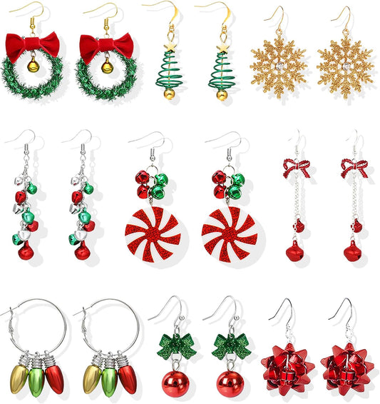 Christmas Earrings for Women Xmas Holiday Dangle Earring Christmas Tree Snowflake Bell Reindeer Stud Earrings Jewelry Costume Outfit Accessories