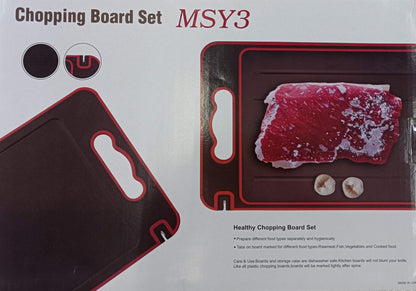 Cutting Board with Defrosting Tray Knife Sharpener, and Spice Grater. 4-in-1 (MSY3) Multi-use, No Electricity; Press Board Double-Sided Frost Away Plate Chopping Board Kitchen. (Black & Red)