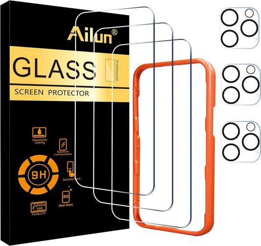 3 Pack Screen Protector for Iphone 16 Pro Max [6.9 Inch] + 3 Pack Camera Lens Protector with Installation Frame,Sensor Protection,Dynamic Island Compatible,Case Friendly Tempered Glass Film